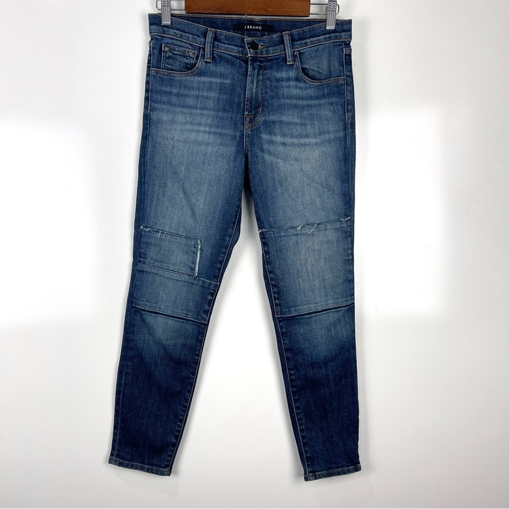 J Brand Jasper Capri Jeans Mid Rise Patch Distressed Dark Blue 27 Casual Denim